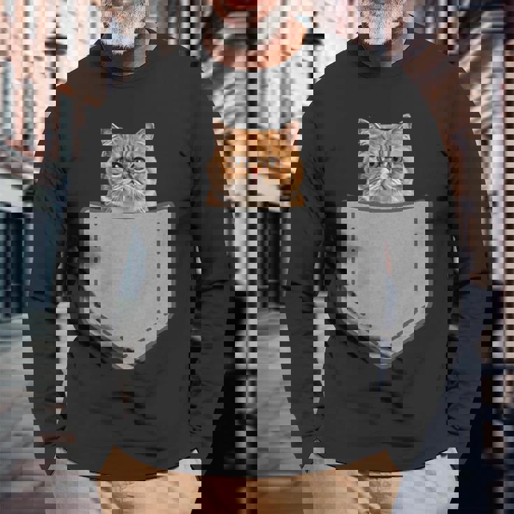 ファニーエキゾチックショートヘア猫 長袖Tシャツ 高齢者への贈り物