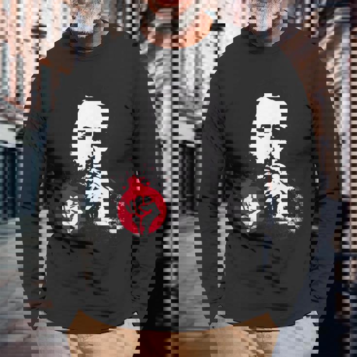 フィデル・カストロ・キューバ革命拳戦闘デモ 長袖Tシャツ 高齢者への贈り物