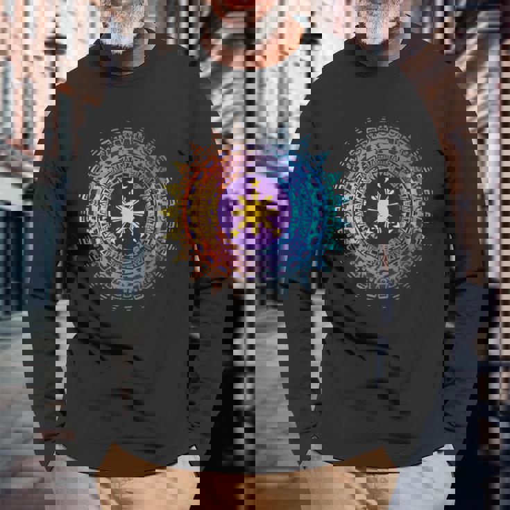 フィリピンの遺産 ヴィンテージ フィリピン国旗 アート ピース 長袖Tシャツ 高齢者への贈り物