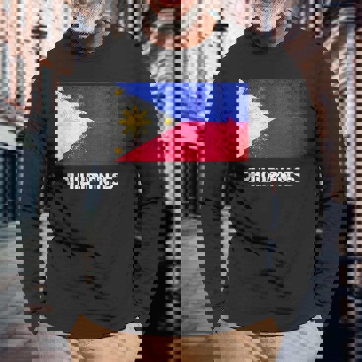 フィリピン国旗tシャツ 長袖Tシャツ 高齢者への贈り物