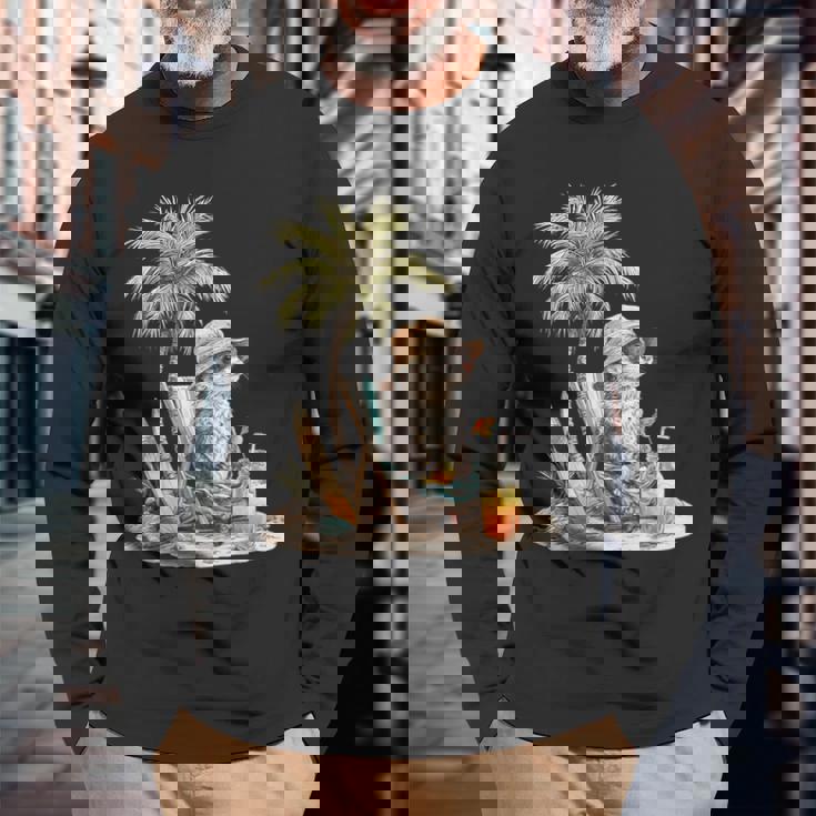 フェレット 果物 スキムボード ビーチツリー 動物 モチーフ フェレット 長袖Tシャツ 高齢者への贈り物