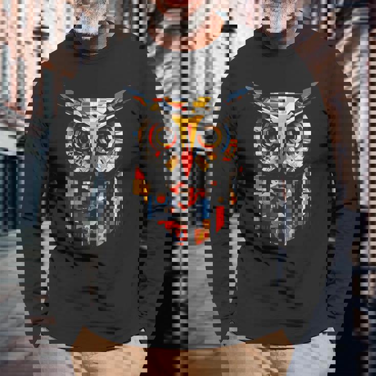 フクロウの恋人のアートワーク 長袖Tシャツ 高齢者への贈り物