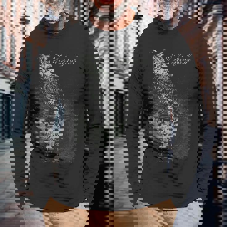 フクロウガラス 長袖Tシャツ 高齢者への贈り物