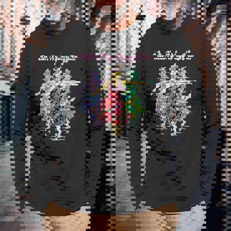 フラダンスを踊る猫 長袖Tシャツ 高齢者への贈り物