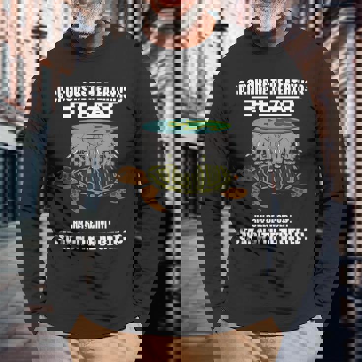 フラットアース理論 象 亀 フラットアース 面白科学 長袖tシャツ 長袖Tシャツ 高齢者への贈り物