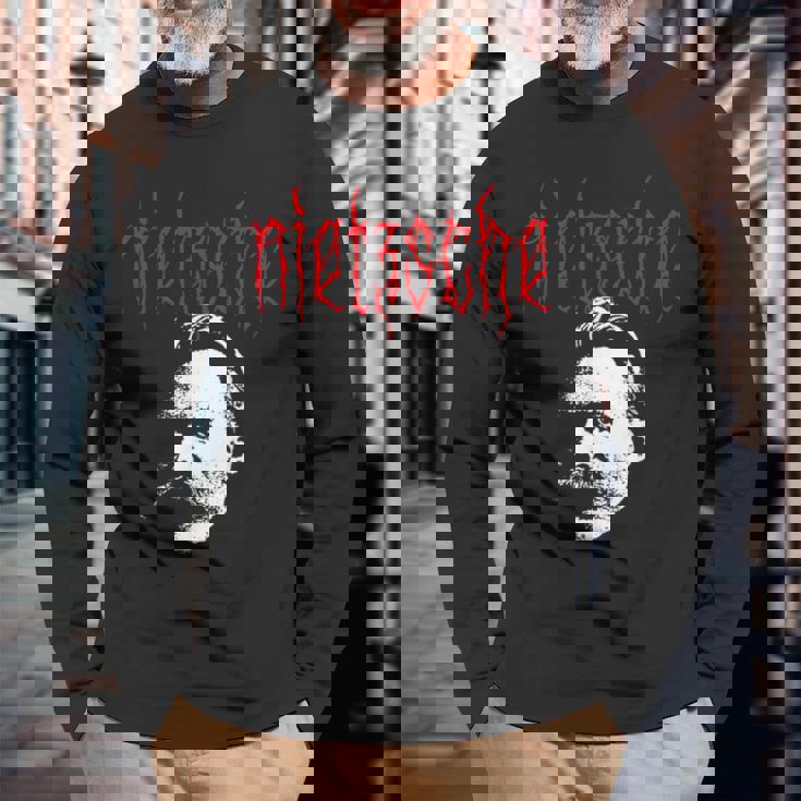 フリードリヒ・ニーチェ-金属の哲学者の設計 長袖Tシャツ 高齢者への贈り物