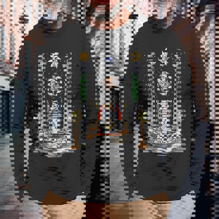 フリーメーソンのロッジ フリーメイソン フリーメイソンのコンパス フリーメイソンの祭壇 長袖Tシャツ 高齢者への贈り物