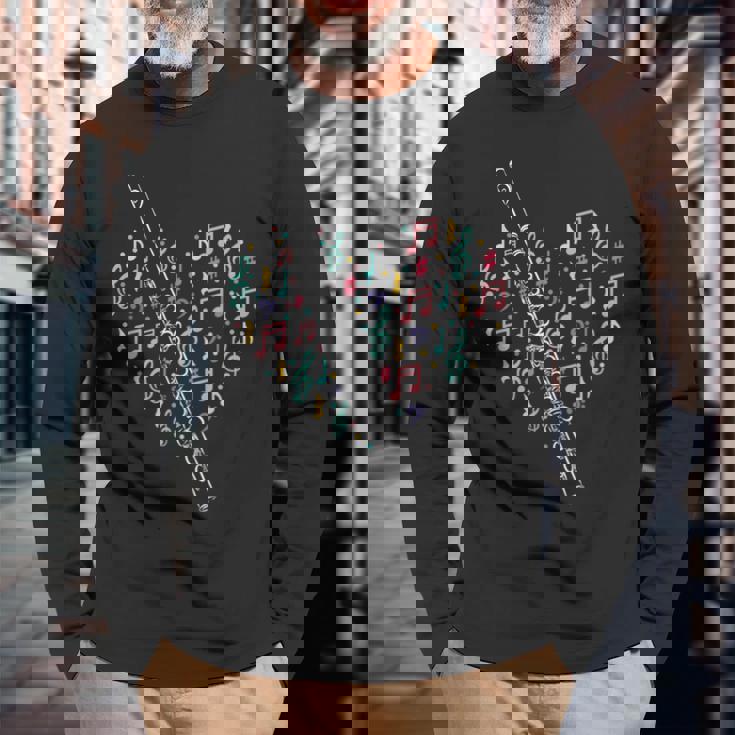 フルートハート フルート奏者 フルート奏者 マーチングバンド音楽 長袖Tシャツ 高齢者への贈り物