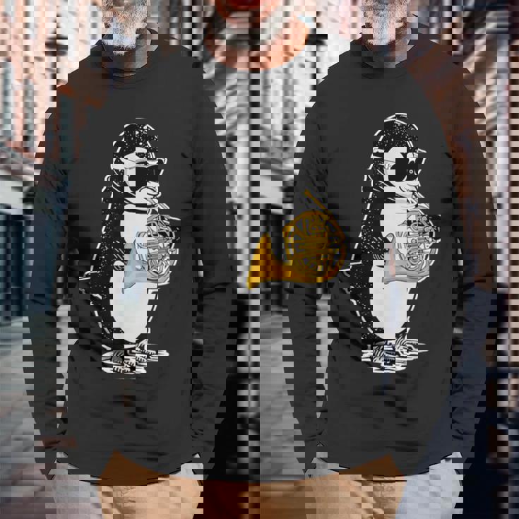 フレンチホルン奏者 ペンギン好き 音楽 フレンチホルン 長袖Tシャツ 高齢者への贈り物