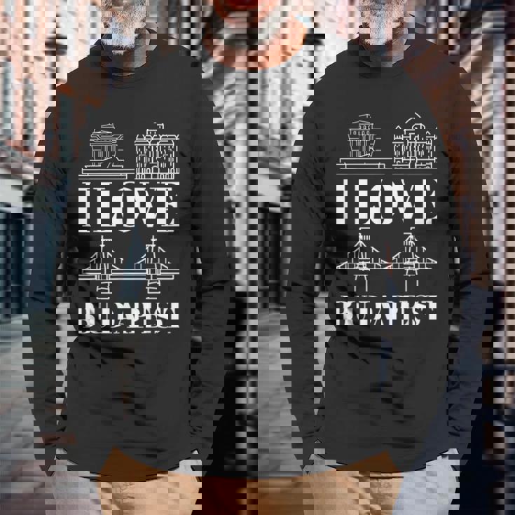 ブダペスト ハンガリー 街並み地図 旅行 長袖Tシャツ 高齢者への贈り物