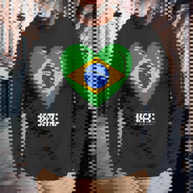 ブラジル国旗シャツ 長袖Tシャツ 高齢者への贈り物