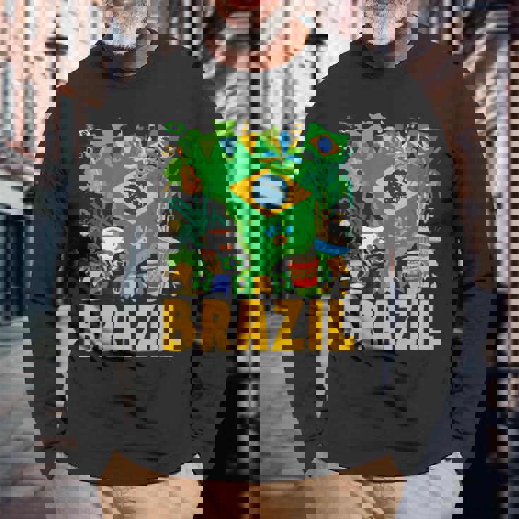 ブラジル国旗衣装のアイデア ブラジル&ブラジルの国旗 長袖Tシャツ 高齢者への贈り物