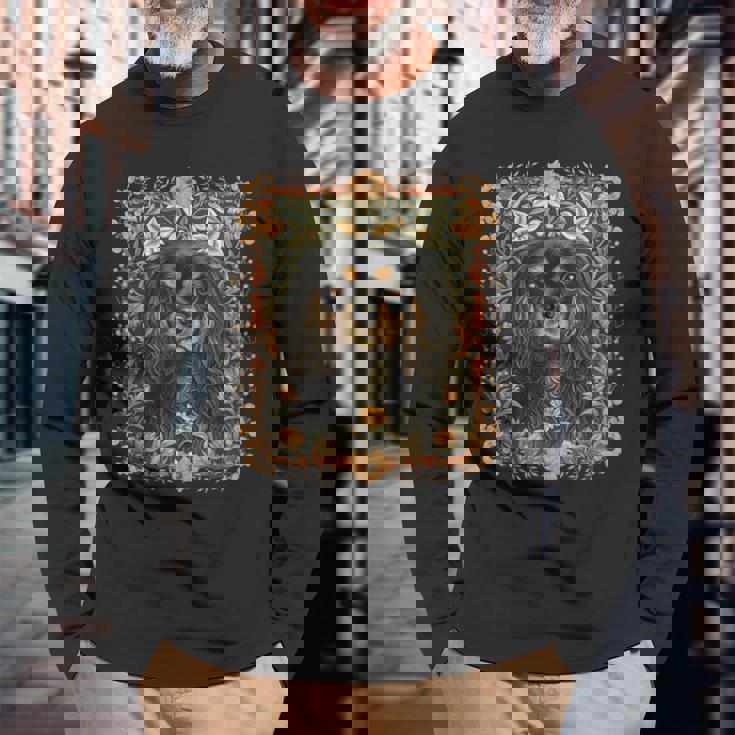 ブラックとタン キャバリア王チャールズ スパニエル ヴィンテージ 長袖Tシャツ 高齢者への贈り物