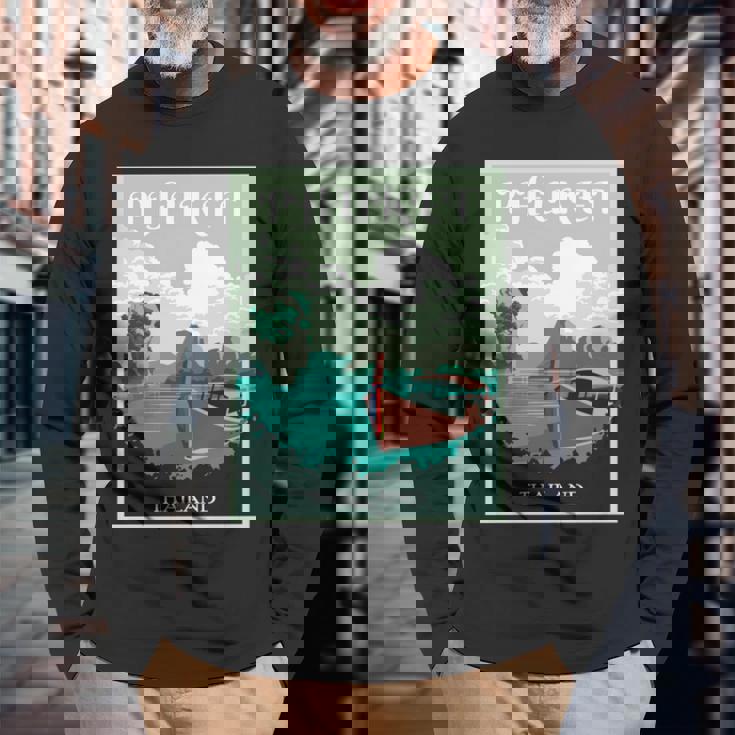 プーケット ロングテール ボート サムイ島 タイ 微笑みの国 バンコク お土産 旅行の贈り物 休暇 ビーチ パッタイ 長袖tシャツ 長袖Tシャツ 高齢者への贈り物