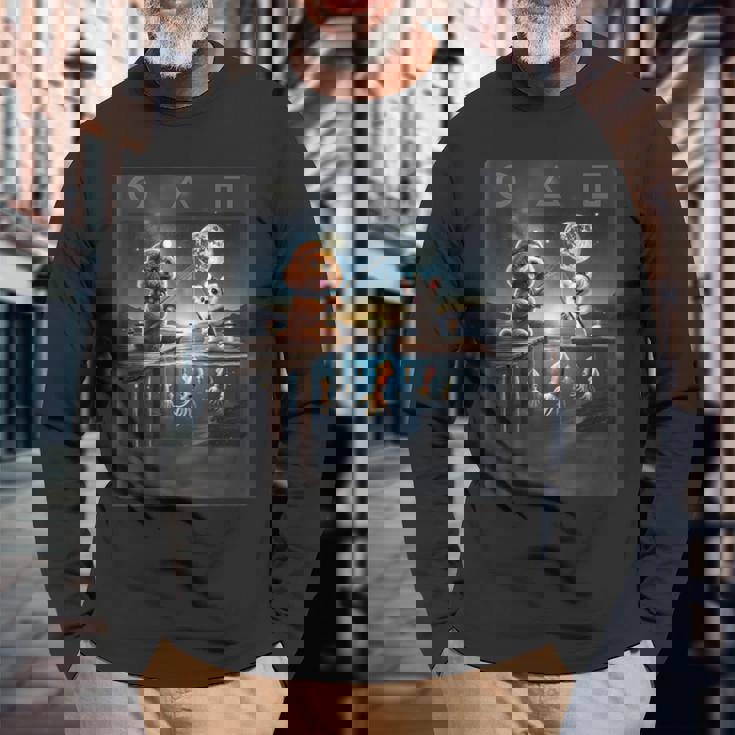 プードルとチワワのユニークなイカ釣りデザイン 長袖Tシャツ 高齢者への贈り物