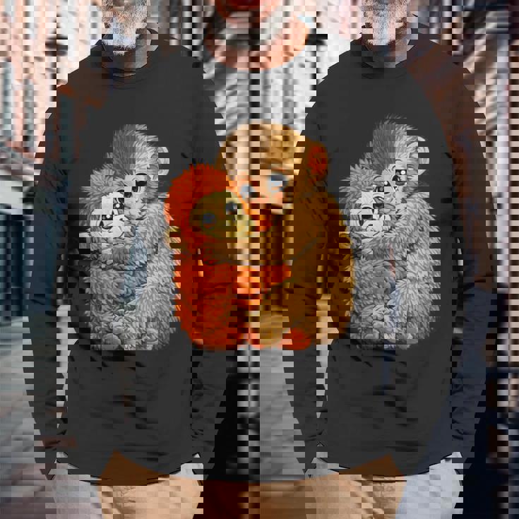 ベビーモンキーパンチ 面白い猿のぬいぐるみミーム 長袖Tシャツ 高齢者への贈り物