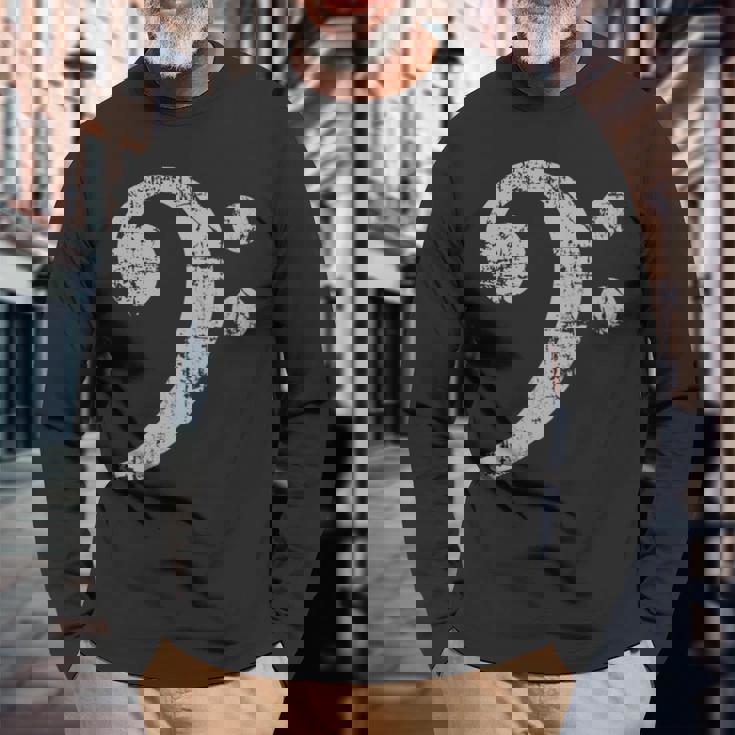 ベースト音記号ヴィンテージグレー ベースシスト低音プレーヤー 長袖tシャツ 長袖Tシャツ 高齢者への贈り物