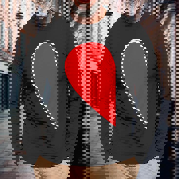 ペア ハート 親子 恋人（Left 左）（ビューティフルライフ）半分 コーデ リンク ルック かわいい 長袖Tシャツ 高齢者への贈り物