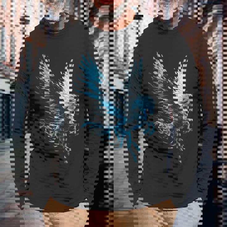 ペガサスユニコーンモチーフイラスト 長袖Tシャツ 高齢者への贈り物