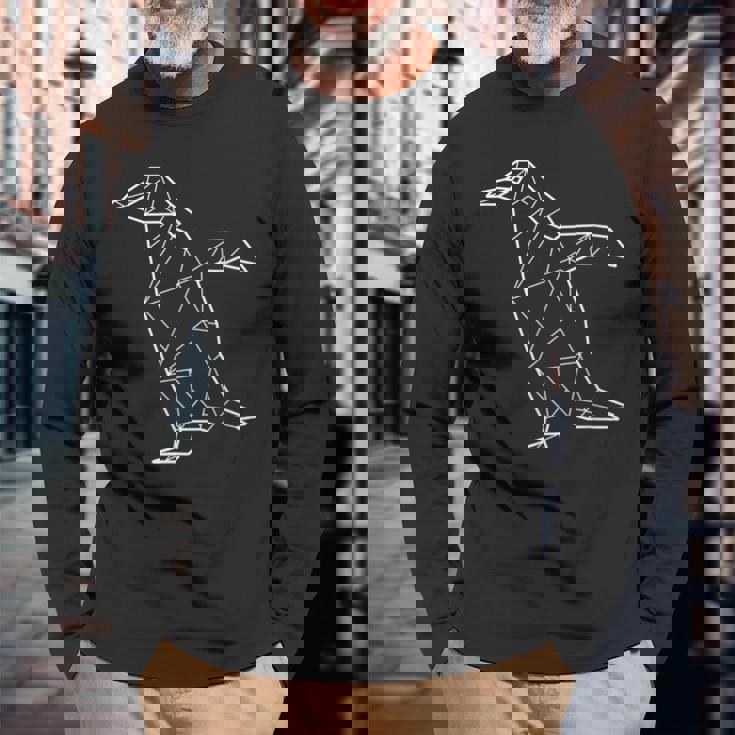 ペンギン 幾何学的 ミニマリスト 幾何学的 多角形 ラインアート 長袖Tシャツ 高齢者への贈り物