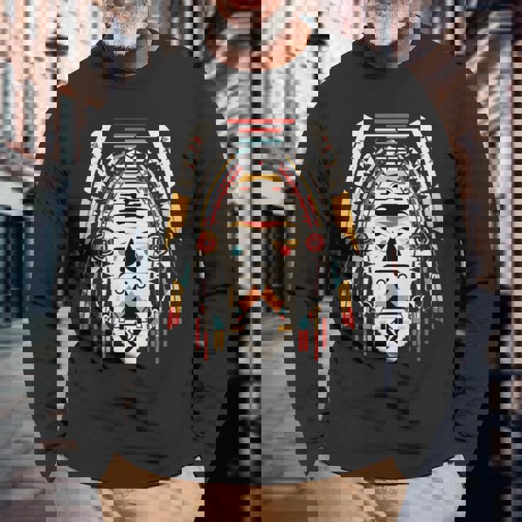 ホピ族アート シャーマン ネイティブ南西アメリカ インディアン スタイル 長袖tシャツ 長袖Tシャツ 高齢者への贈り物