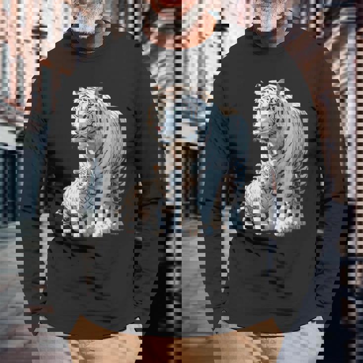 ホワイトタイガー、ネコの動物 長袖Tシャツ 高齢者への贈り物