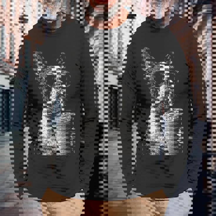 ボストンテリア ドリンク アイスコーヒー 面白い Bostie Dog Meme 長袖Tシャツ 高齢者への贈り物