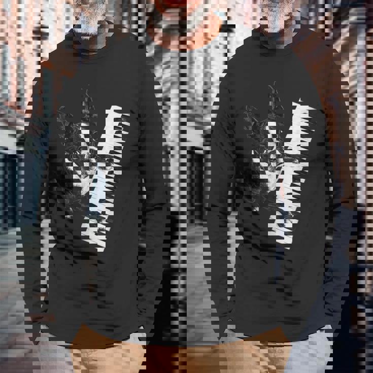 ボストンテリア ピアノ ピアニスト 犬好き 長袖Tシャツ 高齢者への贈り物