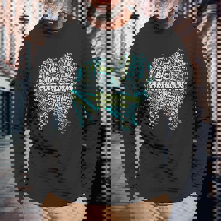 ポメラニアンが大好き-Word Cloud Pomeranians 犬ティー A 長袖Tシャツ 高齢者への贈り物