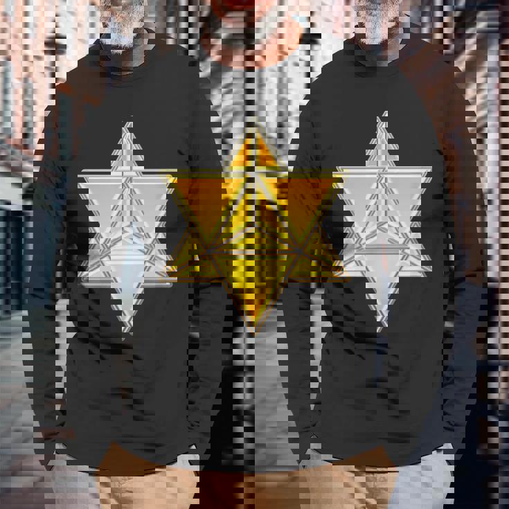 マカバ神聖幾何学ヨガスピリチュアリティ瞑想トレンド 長袖Tシャツ 高齢者への贈り物