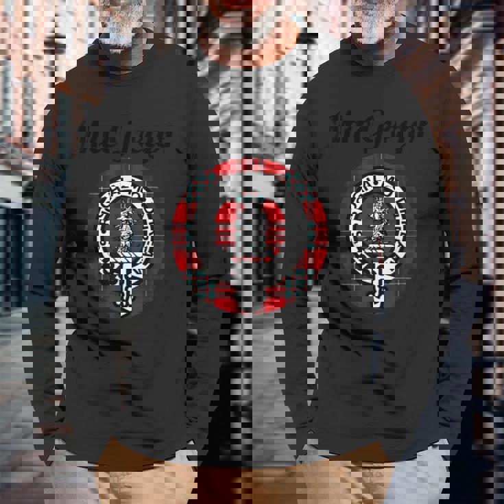 マクレガー クラン スコットランド 名前 紋章 タータン 長袖Tシャツ 高齢者への贈り物