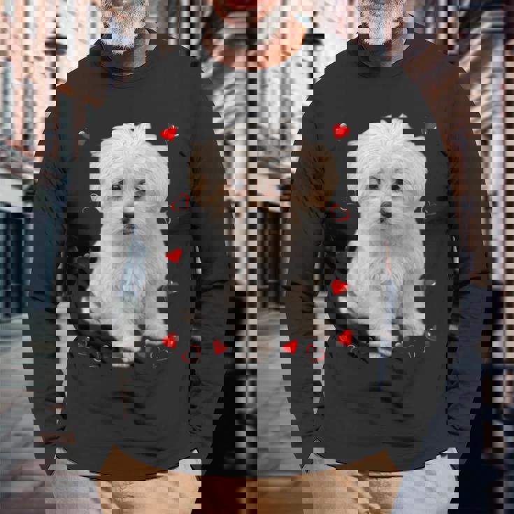 マルチーズ 犬 オーナー ラバー デザイン 子犬 ハート デザイン 長袖Tシャツ 高齢者への贈り物