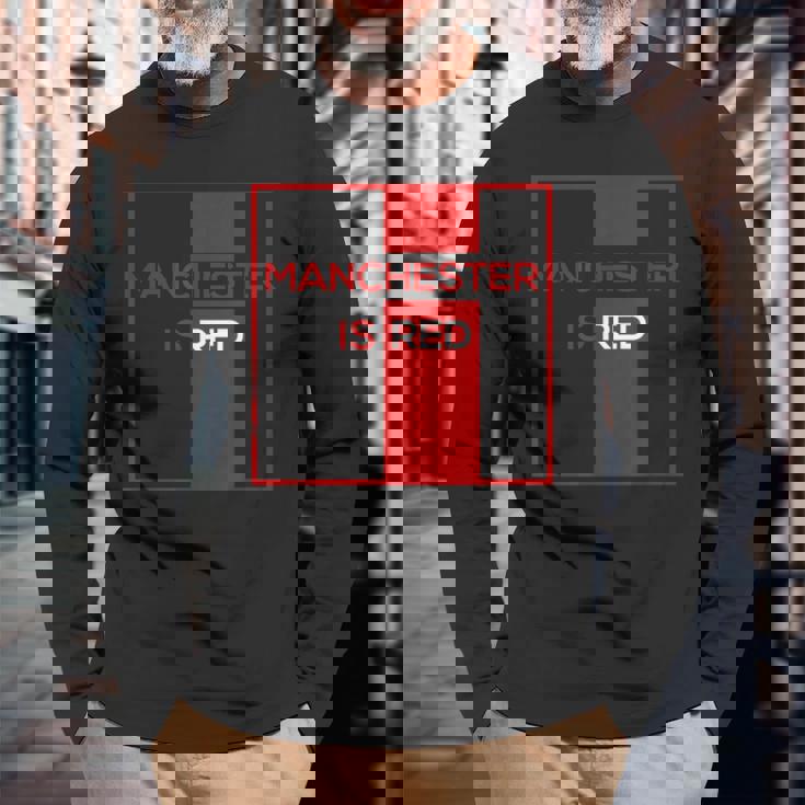 マンチェスター・イズ・レッド・ファニー・ユナイテッド・フットボール・サポーター 長袖Tシャツ 高齢者への贈り物