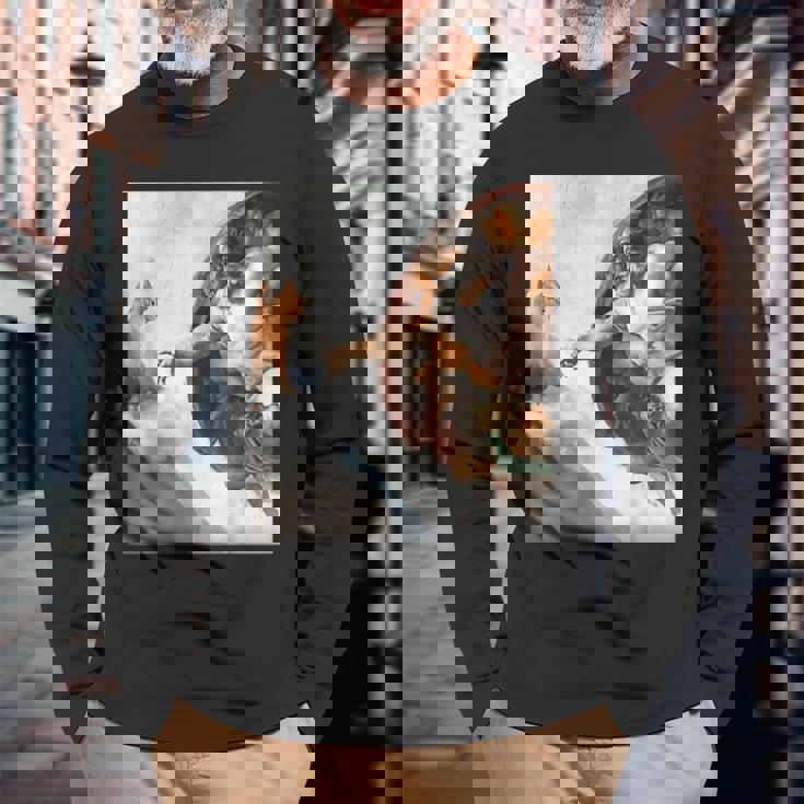 ミケランジェロの愉快な創作猫ミーム。 長袖Tシャツ 高齢者への贈り物