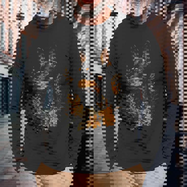 ミニチュアピンシャー 犬モチーフ ペットアート ミニチュアピンシャー 長袖Tシャツ 高齢者への贈り物