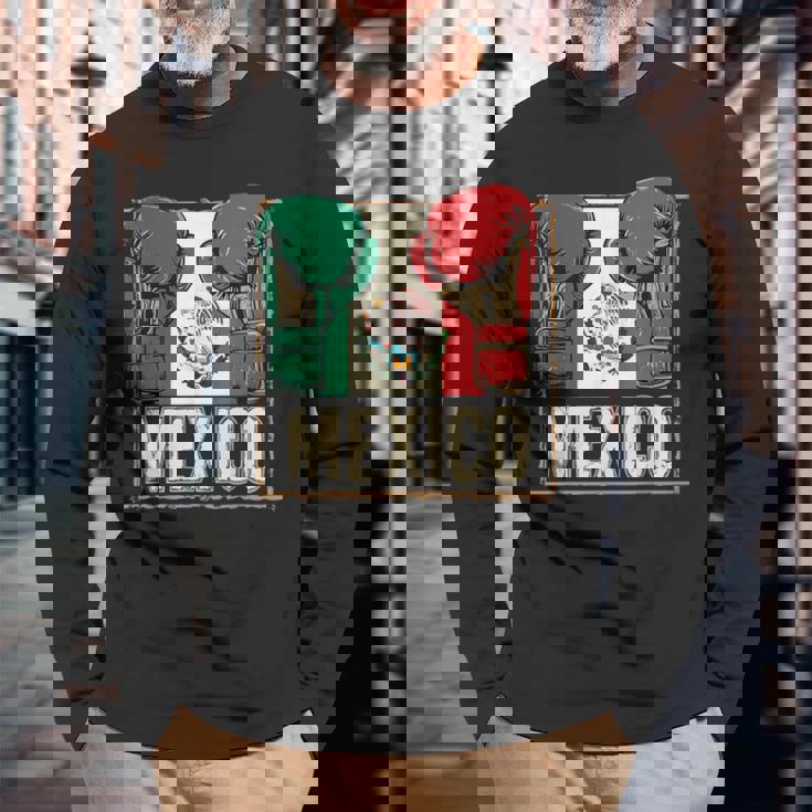メキシコ ボクシンググローブ メキシコプライド スポーツファン ボクサーメンズ 長袖Tシャツ 高齢者への贈り物