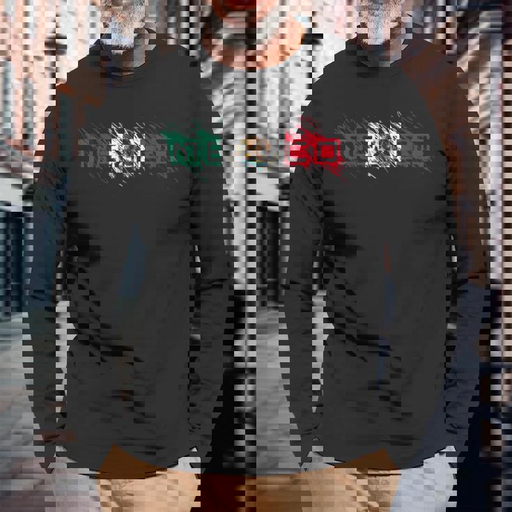 メキシコ メキシコ国旗 落書き文字 ラテン系 長袖Tシャツ 高齢者への贈り物