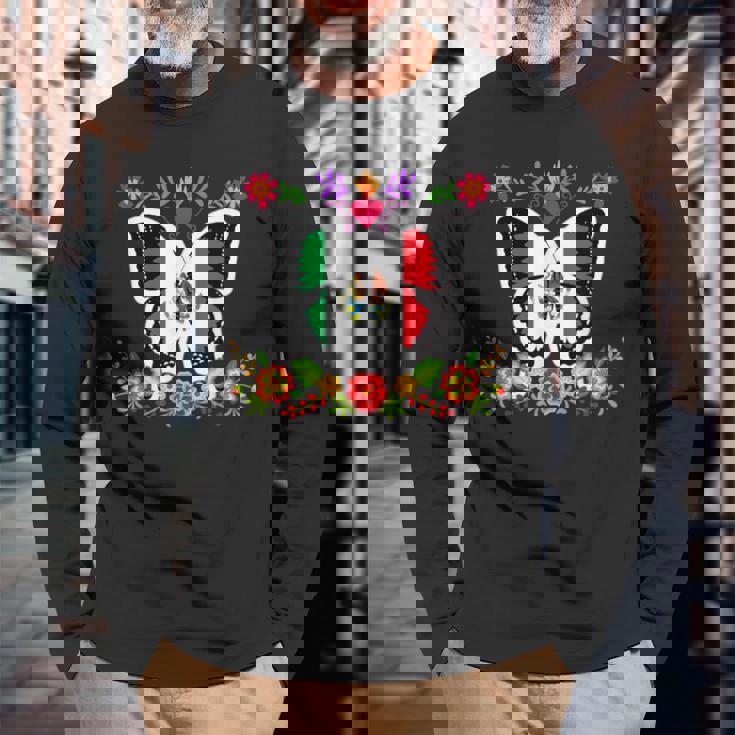 メキシコ独立記念日 バタフライ メキシコ 長袖Tシャツ 高齢者への贈り物