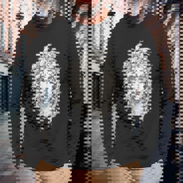 メデューサ ゴシック 女神 蛇 タトゥー 長袖Tシャツ 高齢者への贈り物