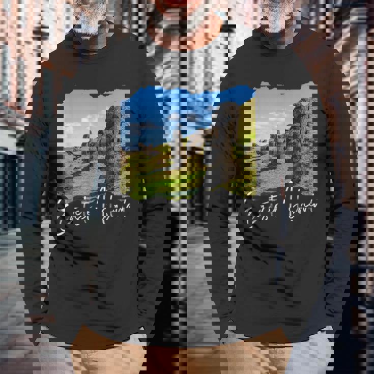 モアイ像 イースター島 ラパヌイ 長袖Tシャツ 高齢者への贈り物