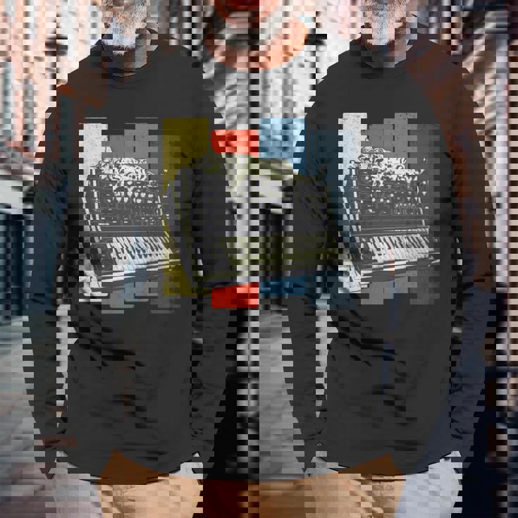 モジュラー シンセサイザー キーボード テクノ ビンテージ アナログ 猫 長袖tシャツ 長袖Tシャツ 高齢者への贈り物