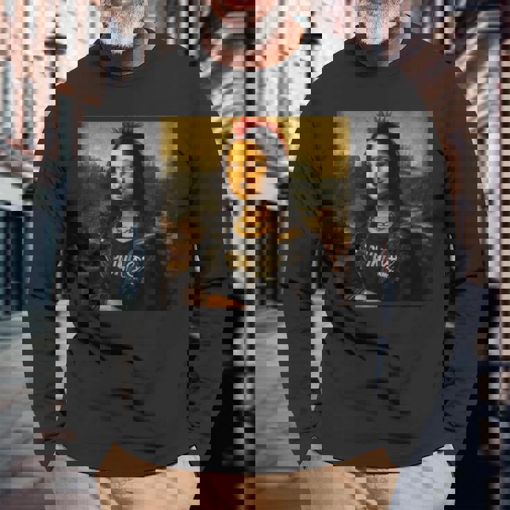 モナリザ パンク風 パロディデザイン 長袖Tシャツ 高齢者への贈り物