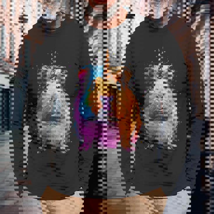 モルモット ユニコーン ギニコーン 面白い ペット モルモット好き 長袖tシャツ 長袖Tシャツ 高齢者への贈り物