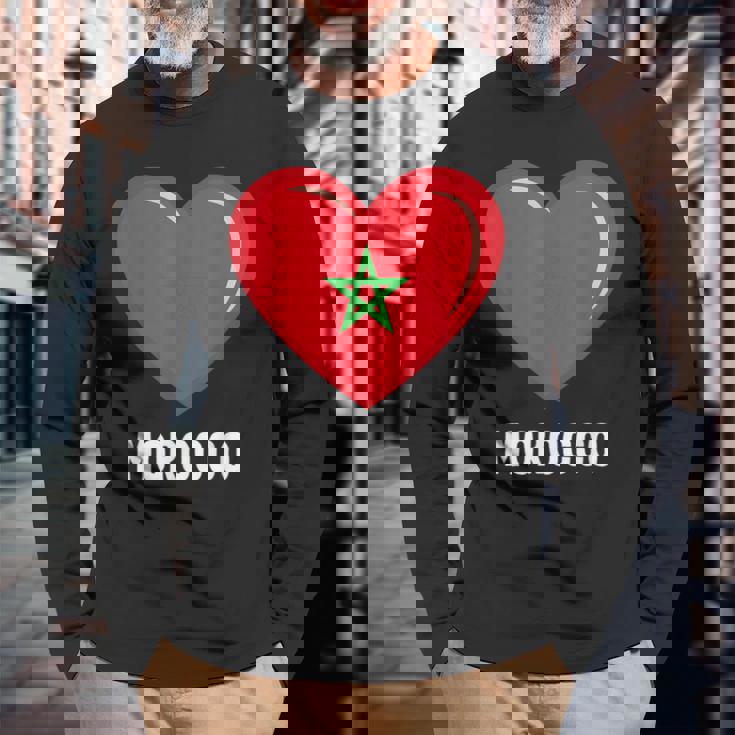 モロッコ国旗シャツ 長袖Tシャツ 高齢者への贈り物