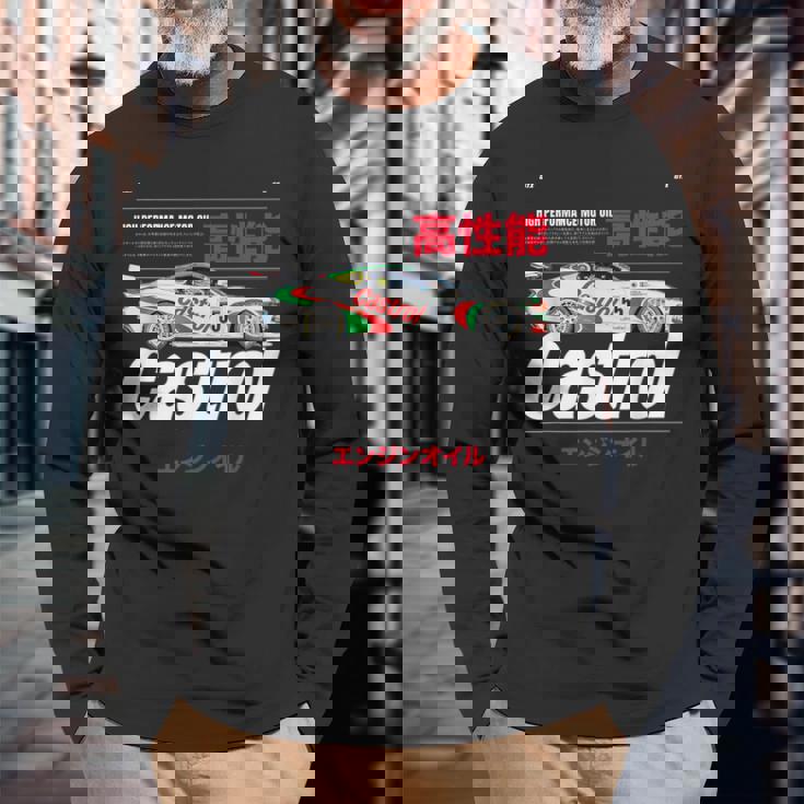 モーターオイル レーシングカー 日本語グラフィック Papl3540 長袖Tシャツ 高齢者への贈り物