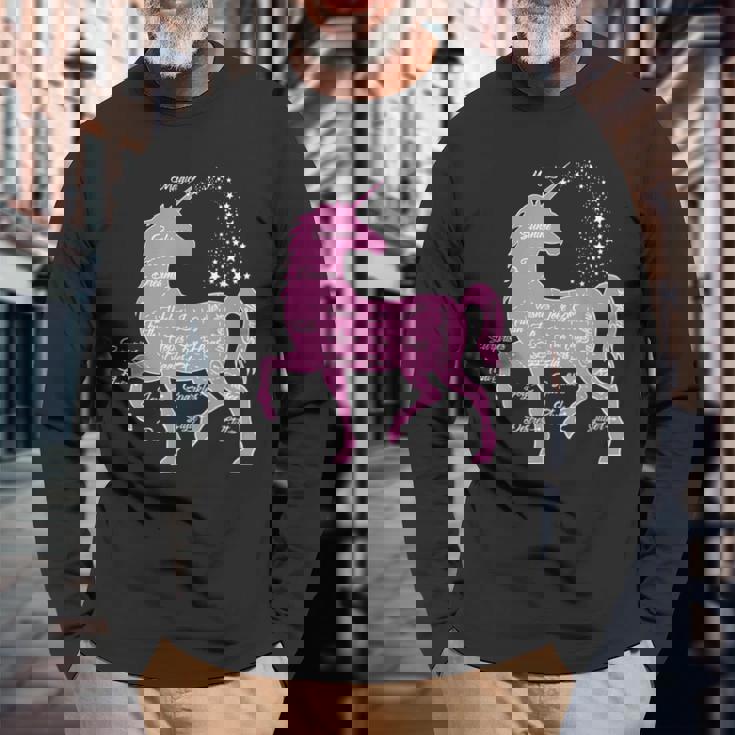 ユニコーン 解剖学 面白い ユニコーンの解剖学 長袖Tシャツ 高齢者への贈り物