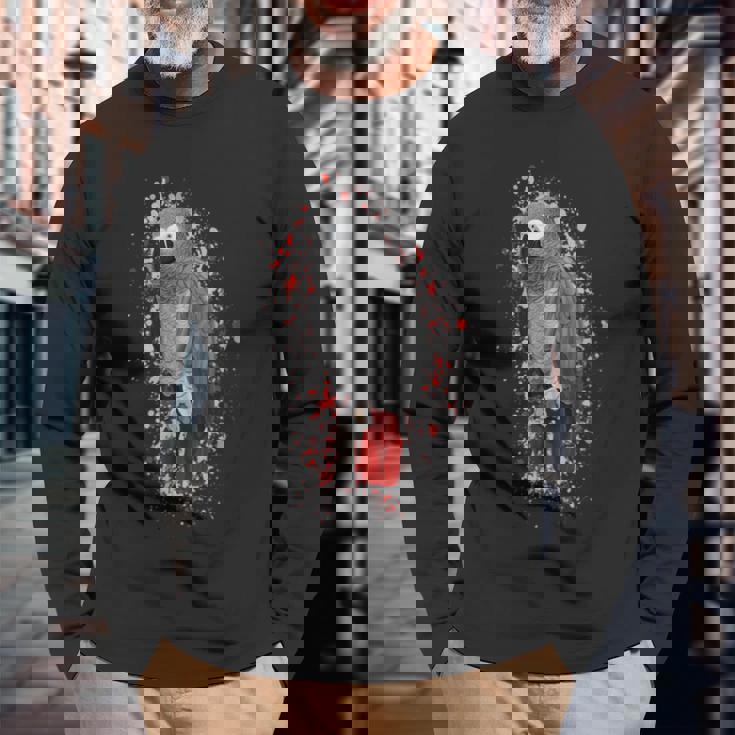 ヨウム 鳥 動物 図 バードウォッチング 贈り物 鳥類学者 生物学者 自然科学 長袖Tシャツ 高齢者への贈り物