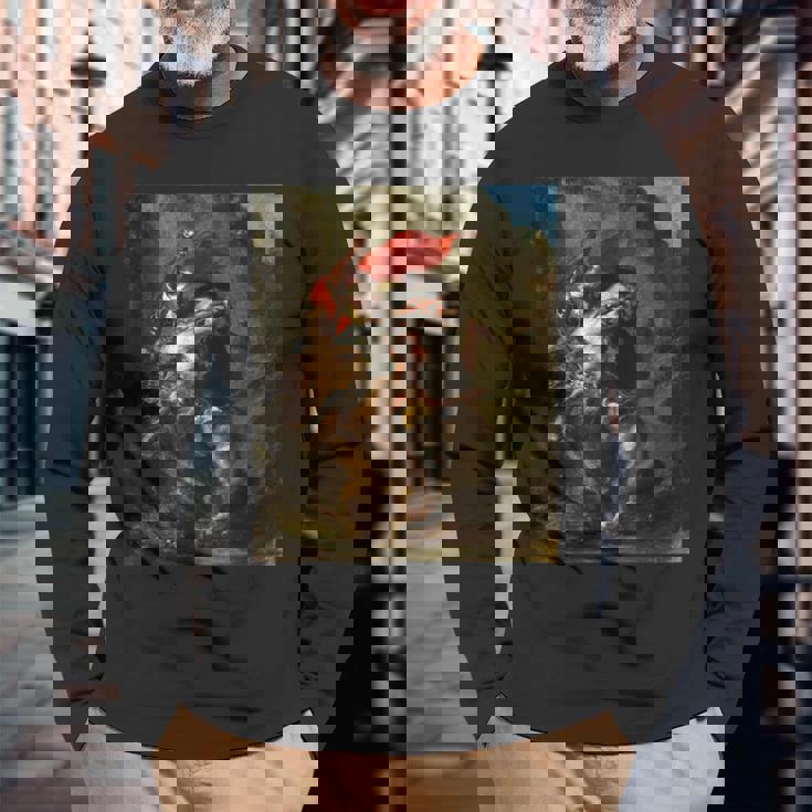 ライオンに襲われたアラブの騎手1850年ウジェーヌ・ドラクロワ 長袖Tシャツ 高齢者への贈り物