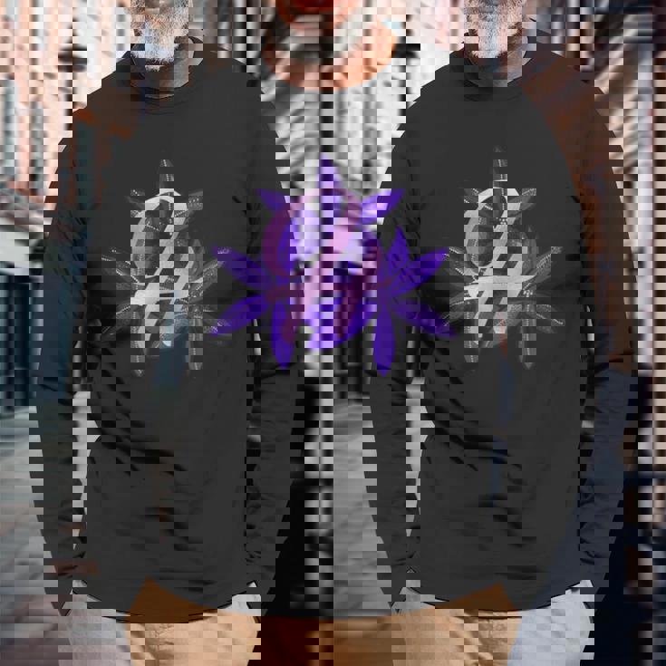 ライラック イニシャル H モノグラム パープル フローラル 長袖Tシャツ 高齢者への贈り物