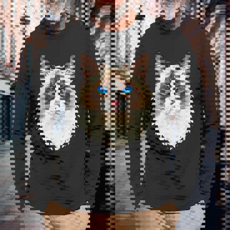 ラグドール猫ラグドール猫猫ママ甘いラグドール猫 長袖Tシャツ 高齢者への贈り物